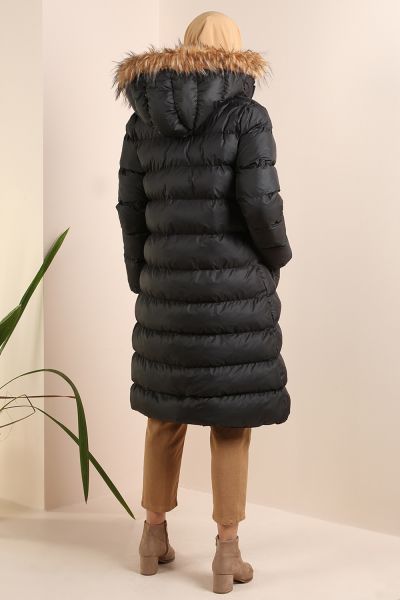 Hooded Furry Lined Overcoat