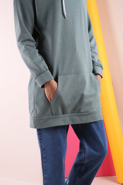 Hooded Pocket Printed Sweatshirt Tunic