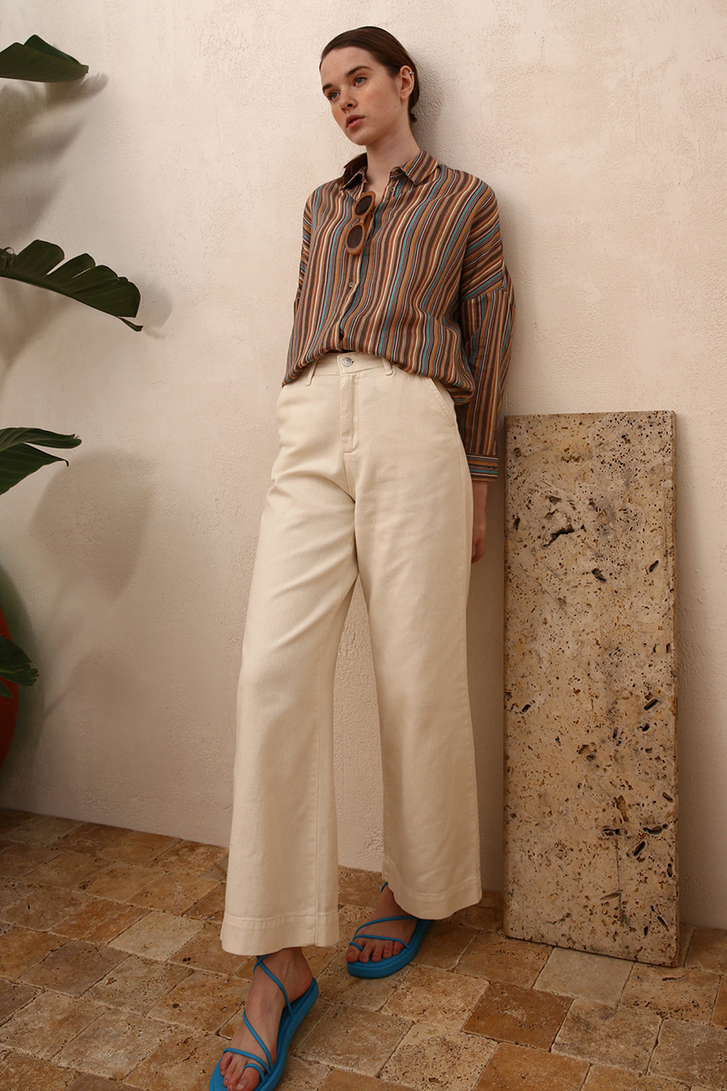 100% Cotton Wide Leg Pocketed Trousers