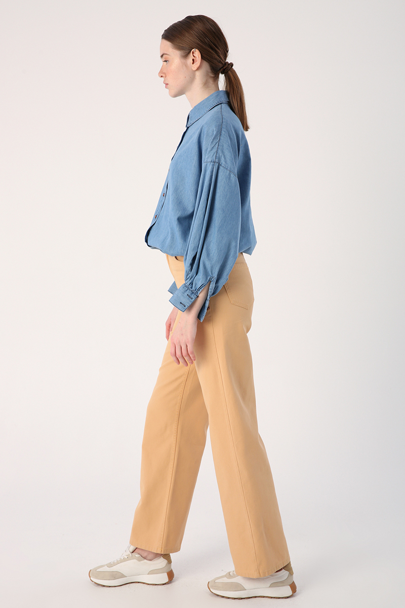 100% Cotton Wide Leg Piece Dyed Comfortable Fit Trousers