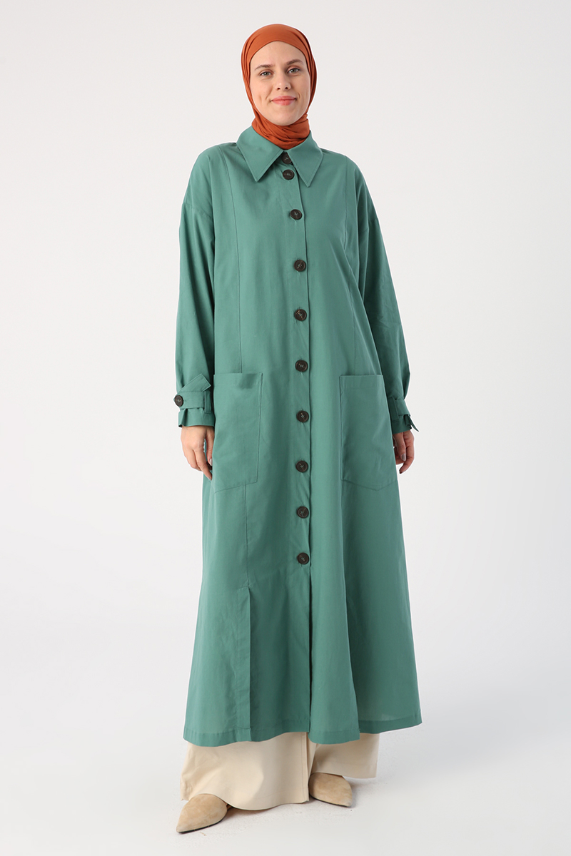 100% Cotton Double Slit Shirt Collar Abaya
