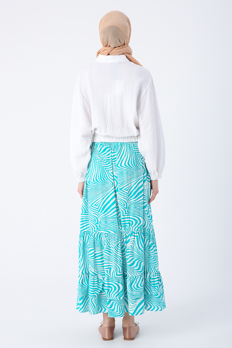 100% Cotton Patterned Elastic Waist Frill Detailed Skirt