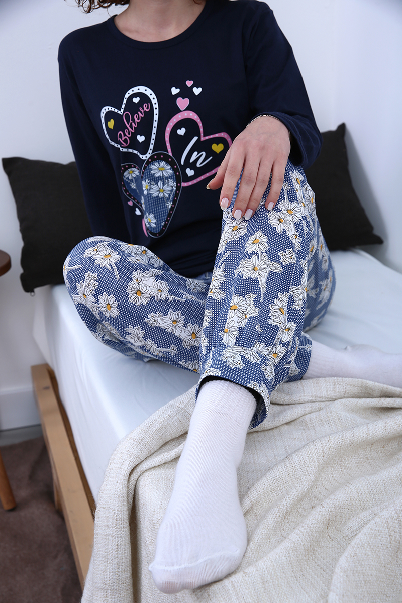 %100 Pamuk Desenli Pijama Takımı