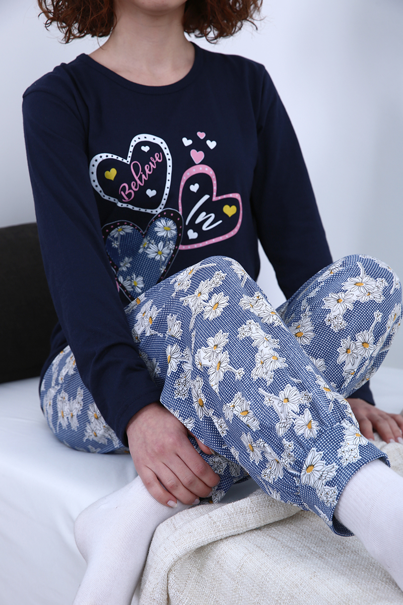 %100 Pamuk Desenli Pijama Takımı