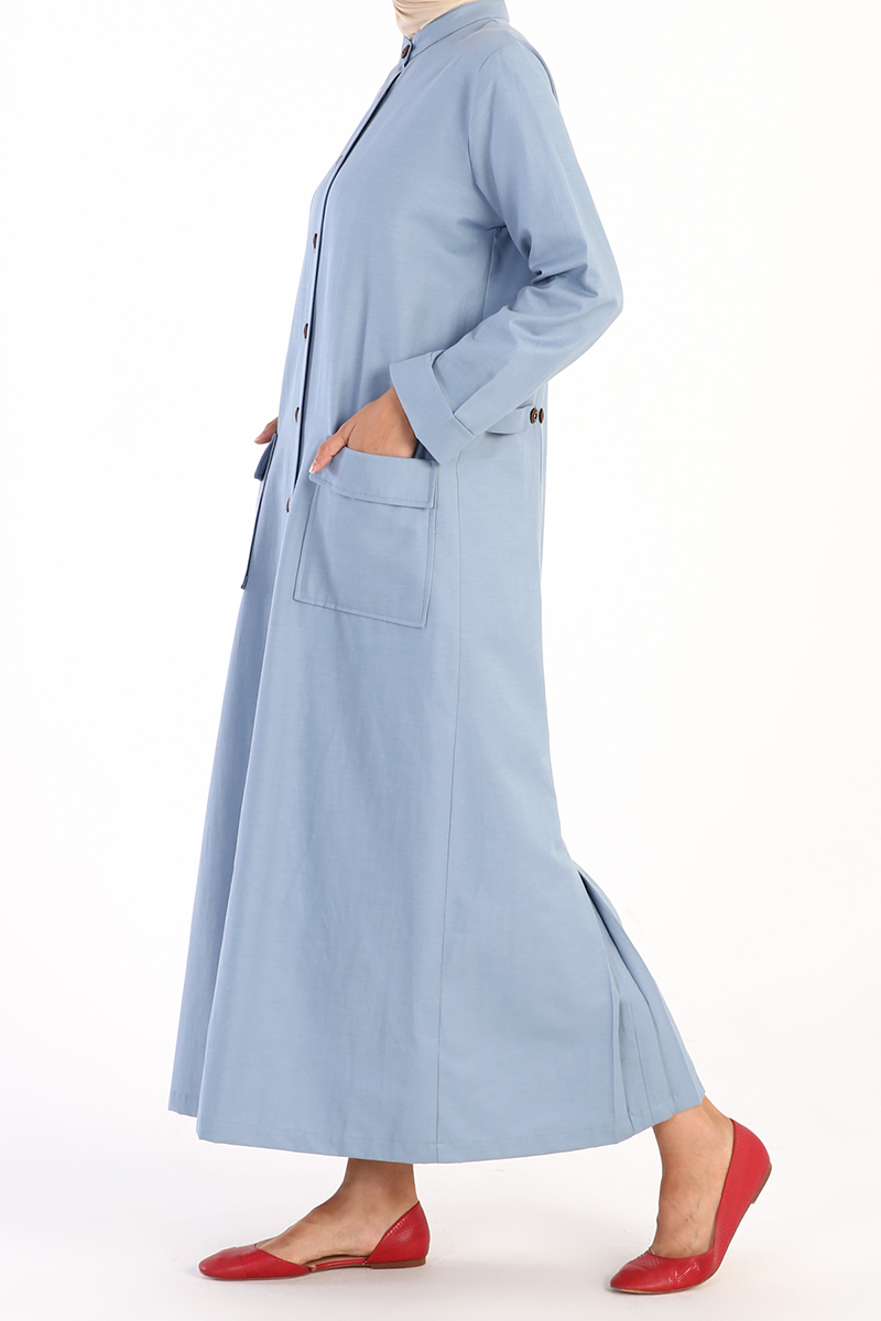 100% Cotton Button Front Epaulette Abaya