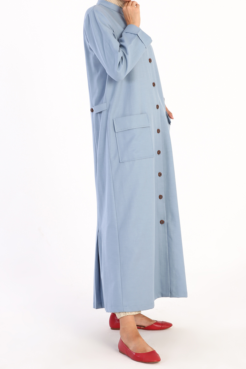 100% Cotton Button Front Epaulette Abaya