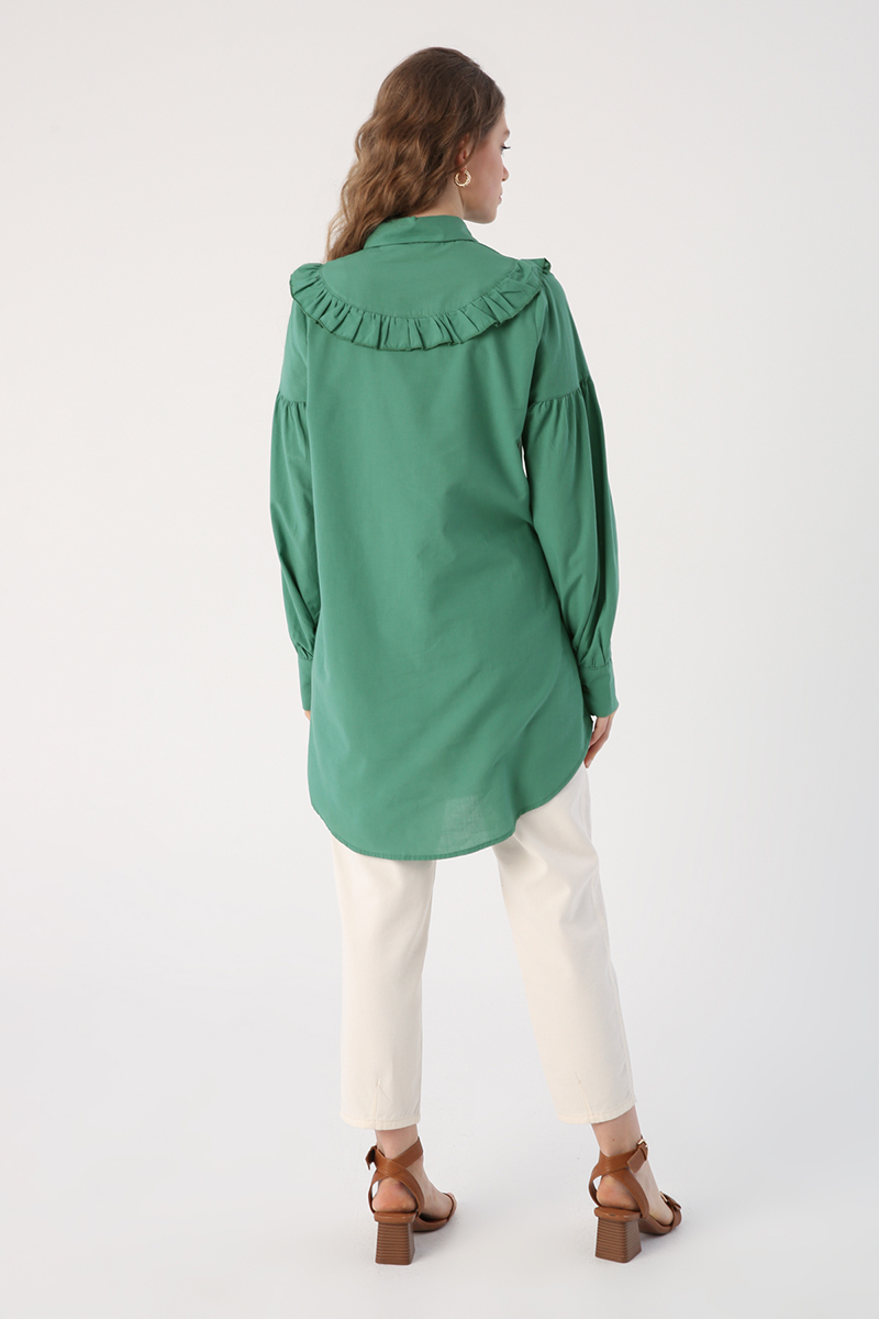 %100 Cotton Ruffled Detail Shirt Tunic