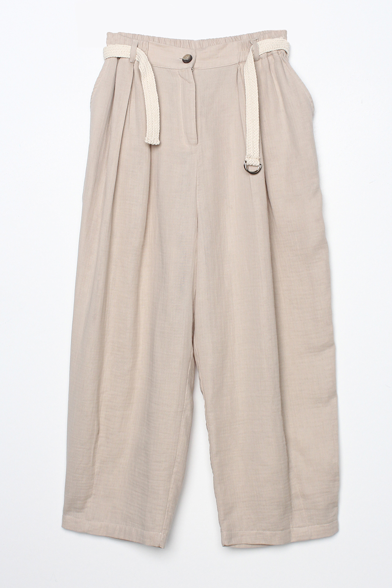 100% Cotton Belted Elastic Waist Wide Salvar Trousers
