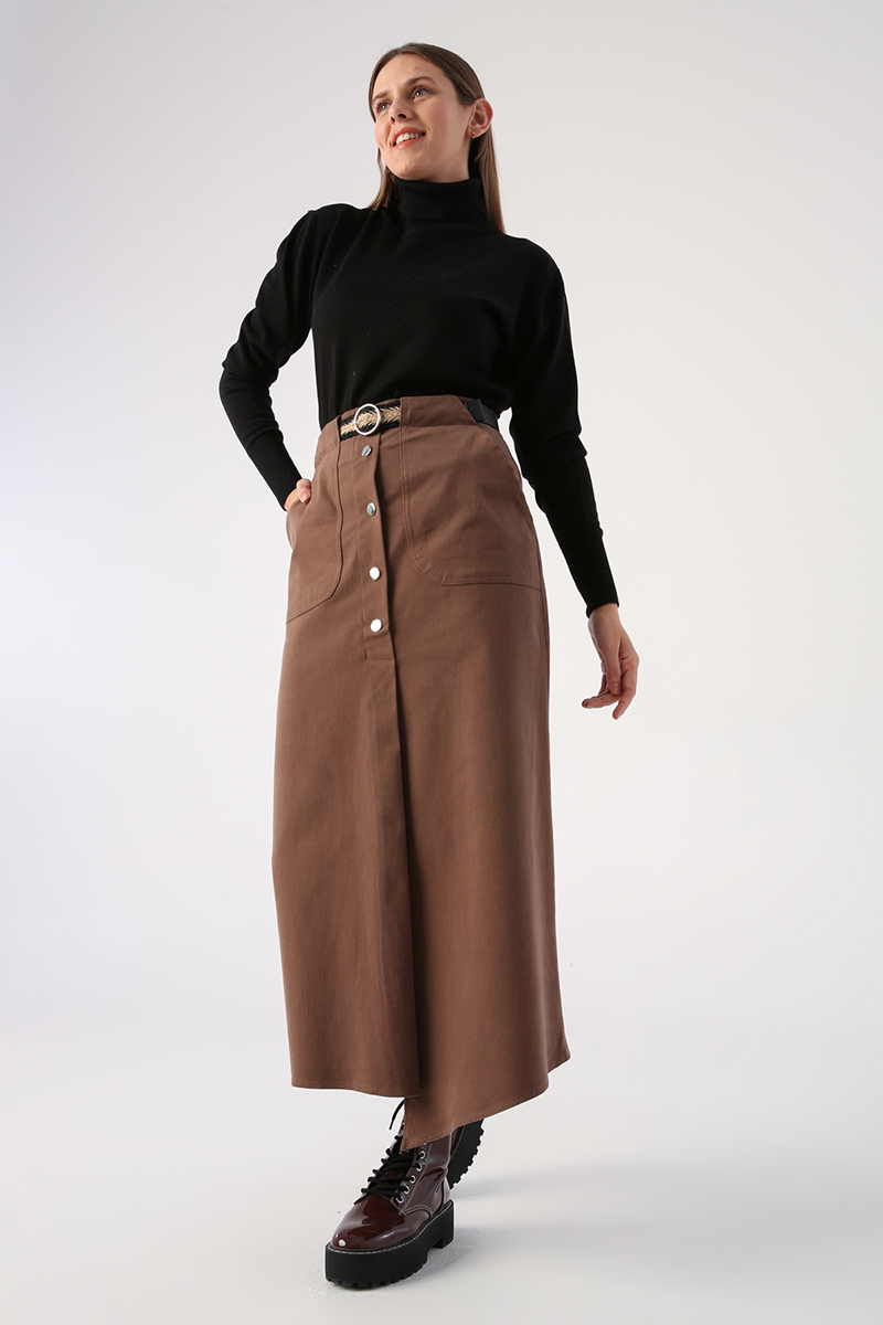100% Cotton Belt and Snap Fastener Asymmetrical Skirt