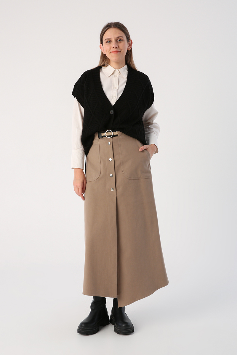 100% Cotton Belt and Snap Fastener Asymmetrical Skirt
