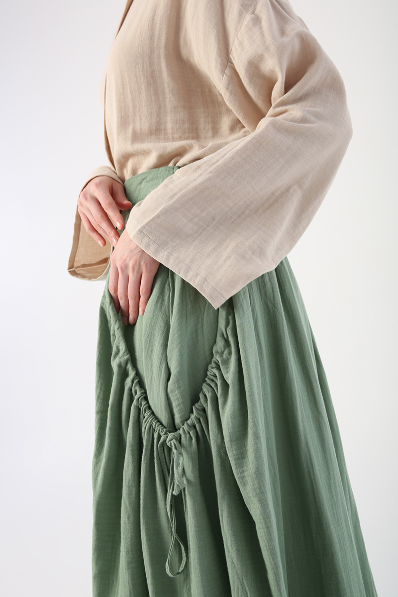 100% Cotton Flared Skirt with Smocking Detail on the Sides
