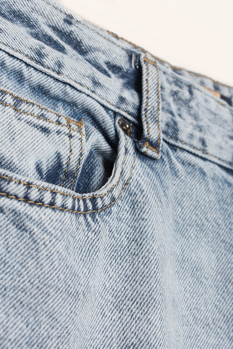 %100 Pamuk Yüksek Bel Bol Paça Katlama Detaylı Denim Pantolon