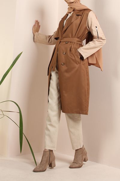 Pocket Buttoned Belted Trench Coat