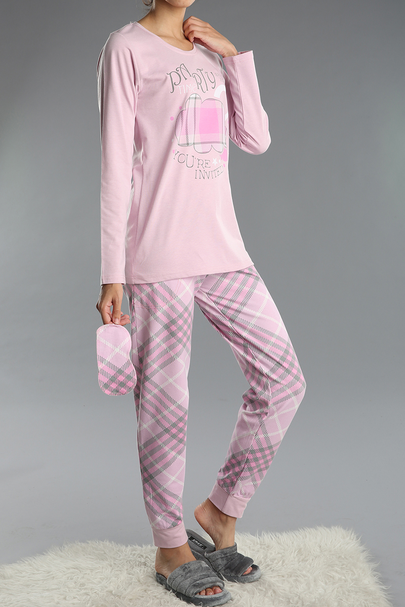3 Parça Baskılı Pamuklu Pijama Takımı