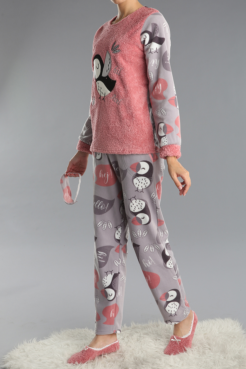 4 Parça Nakışlı Desenli Pijama Takımı