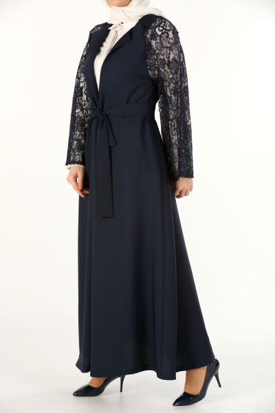 Lace Sleeve Belted Abaya