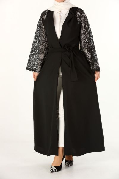 Lace Sleeve Belted Abaya