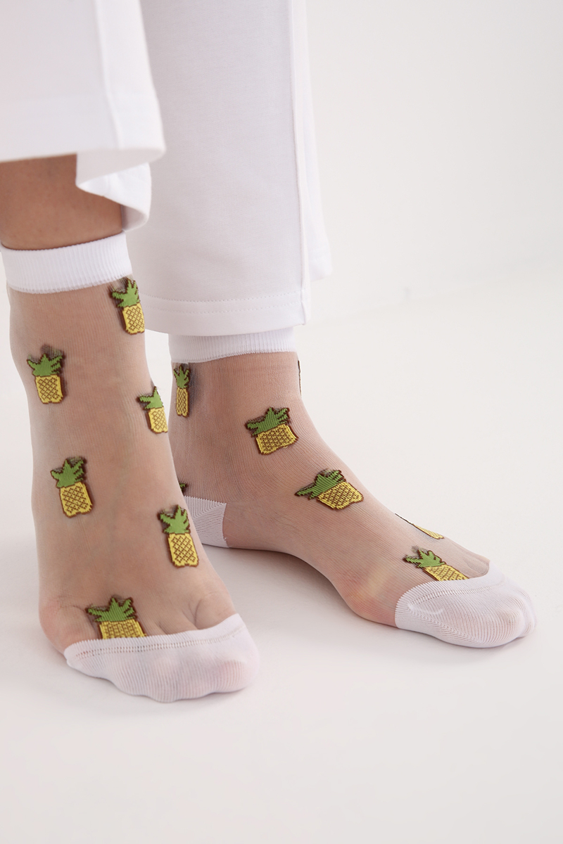 Pineapple Patterned Tulle Socks