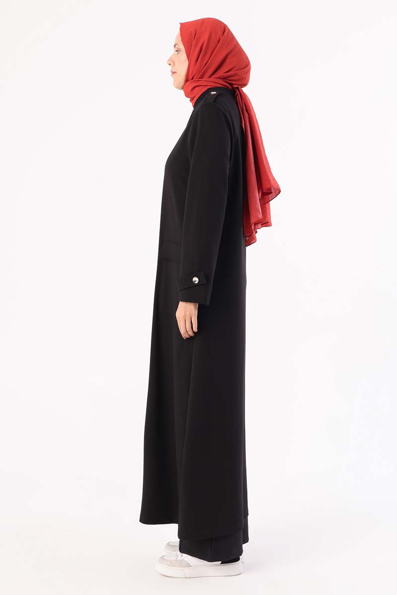 Comfortable Knitted Abaya With Epaulettes And Pockets