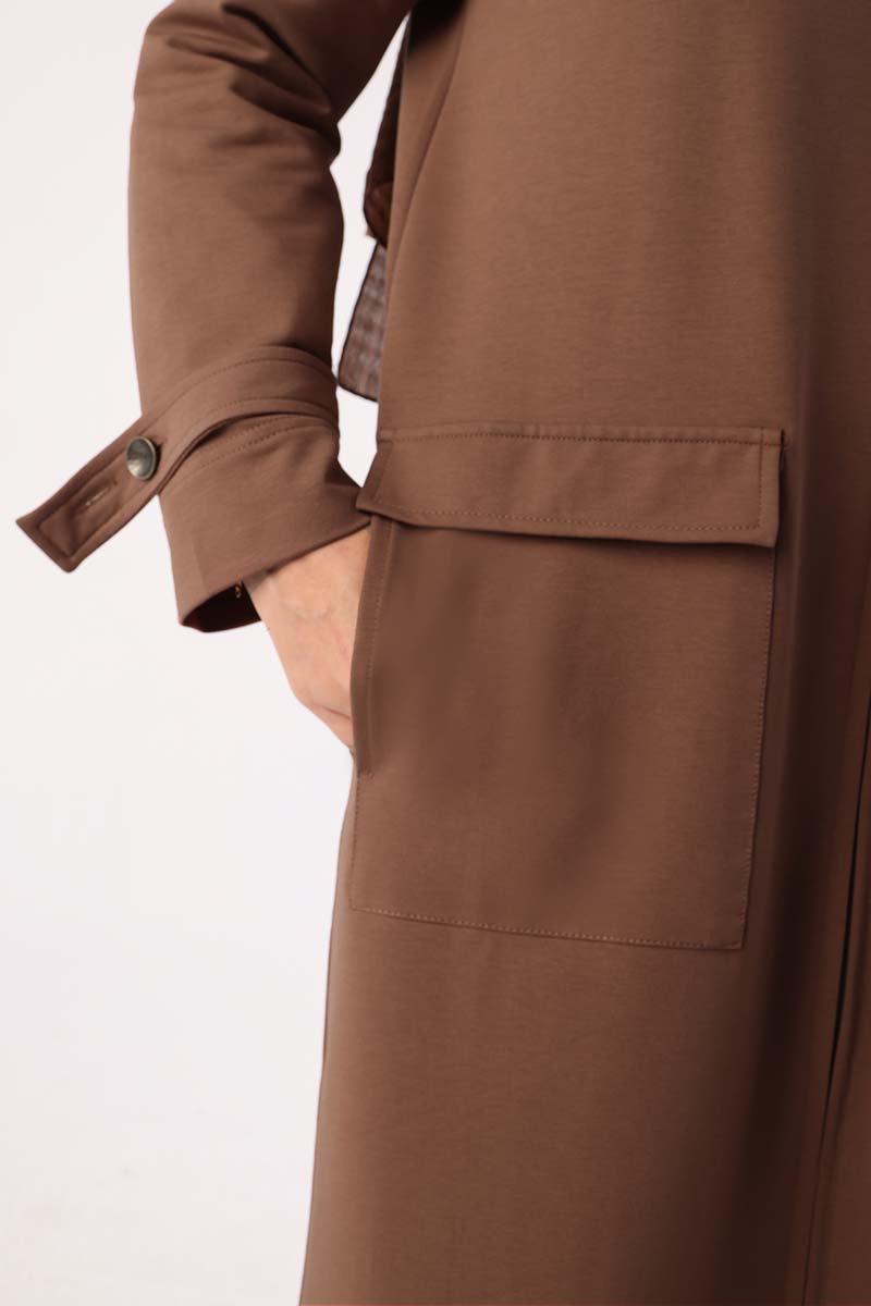 Comfortable Knitted Abaya With Epaulettes And Pockets