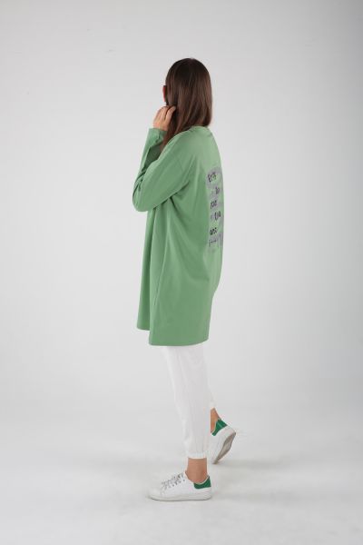 Printed Back Combed Cotton Sweatshirt Tunic