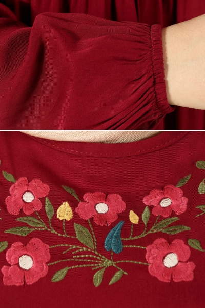 LINED BALLOON SLEEVE EMBROIDERED DRESS