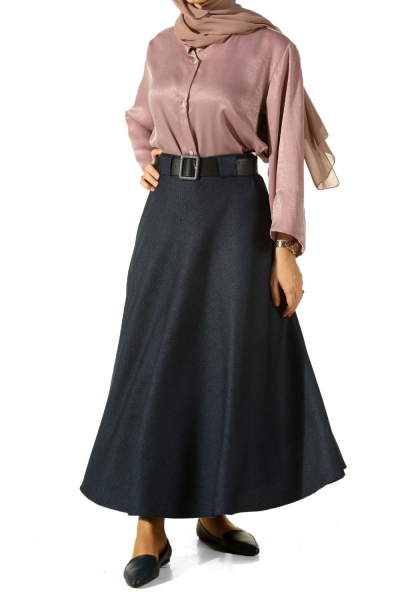 LINED BELTED FLARED SKIRT