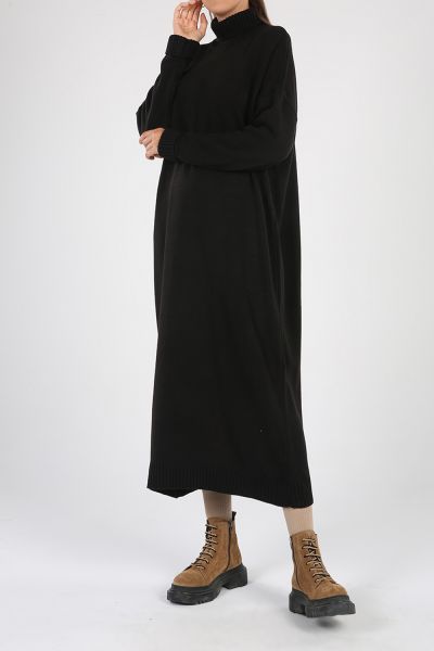 Ribanalı Bağcıklı Düşük Kol Triko Elbise