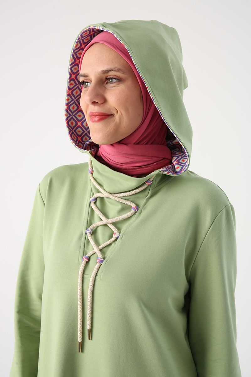 Bow Detail Hooded Long Tunic