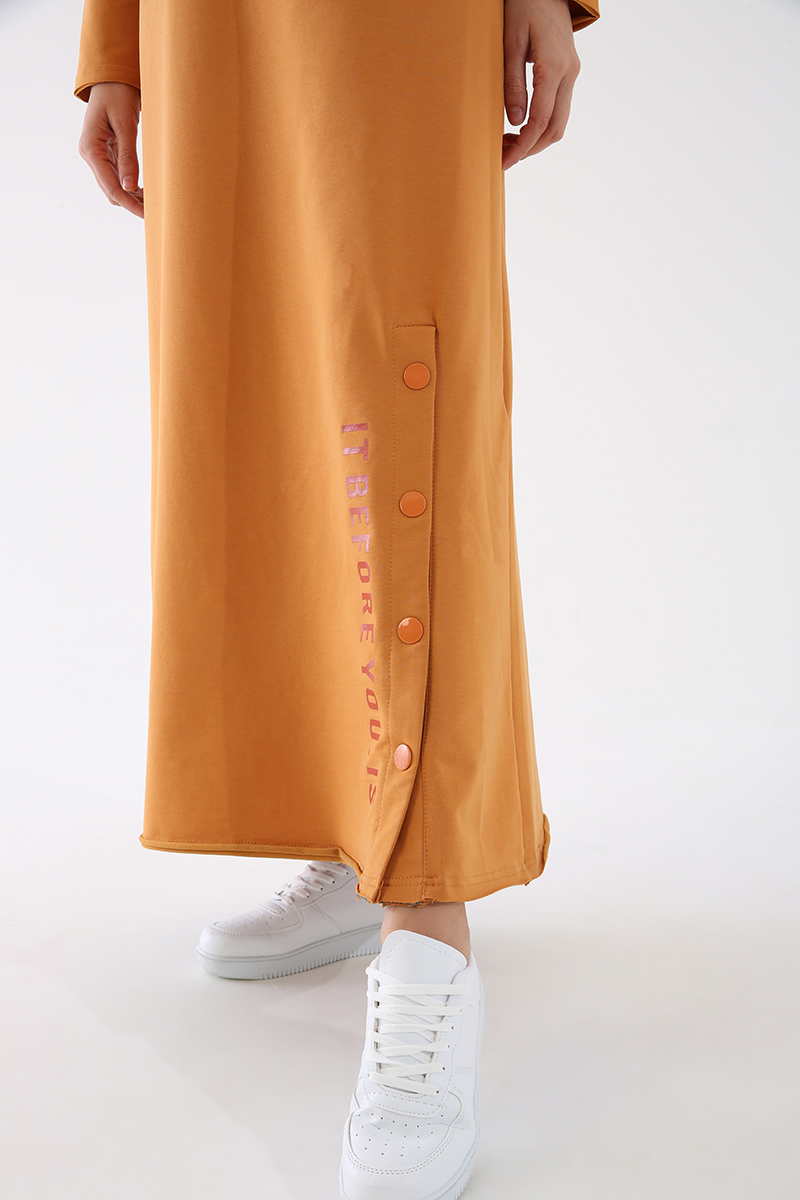 Hem Detailed Printed Long Dress With Pocket