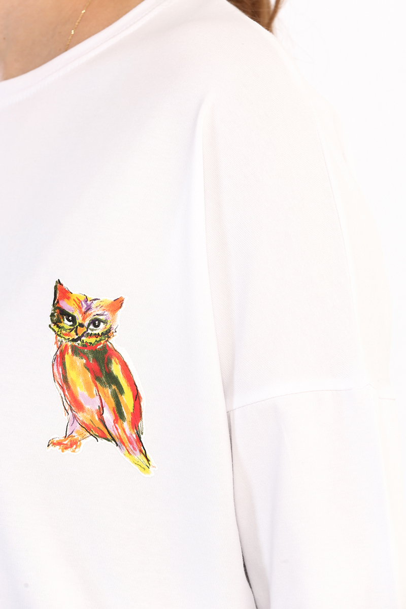 Baykuş Baskılı Uzun Kollu T-Shirt