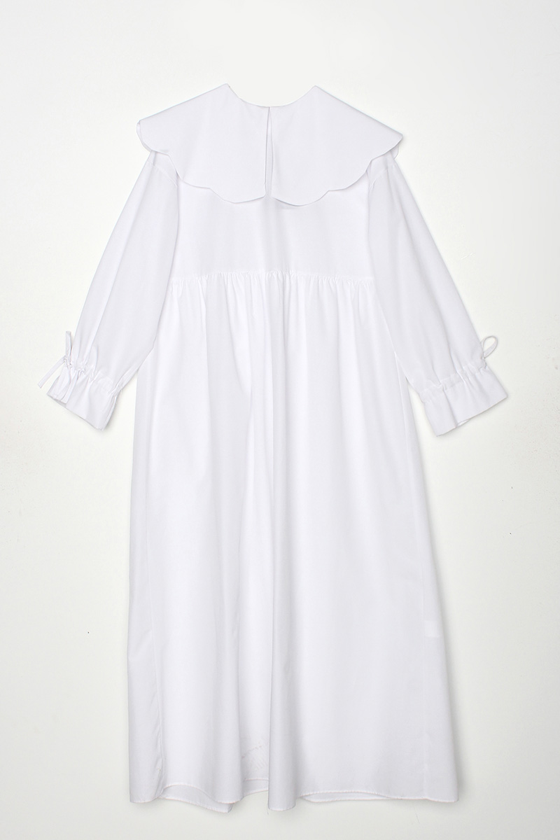 Cotton Baby Collar Sleeve Shirring Poplin  Dress