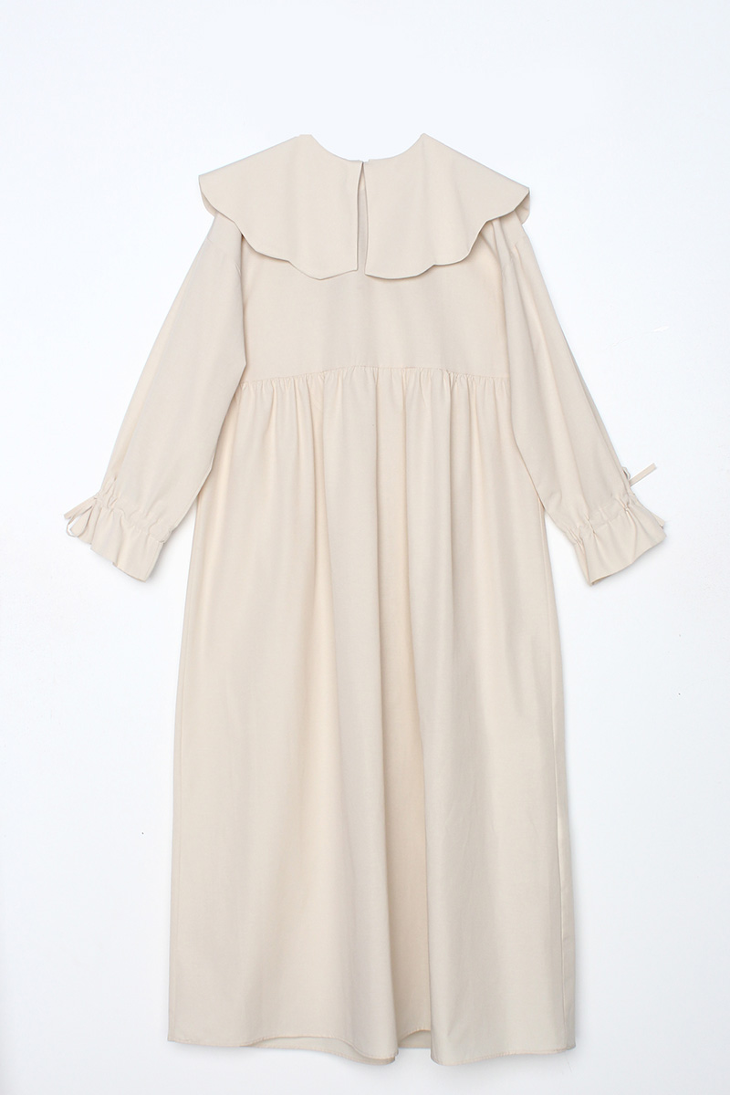 Cotton Baby Collar Sleeve Shirring Poplin  Dress