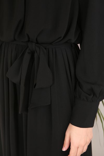 Blouson Style Cuff DEtailed Belted Dress