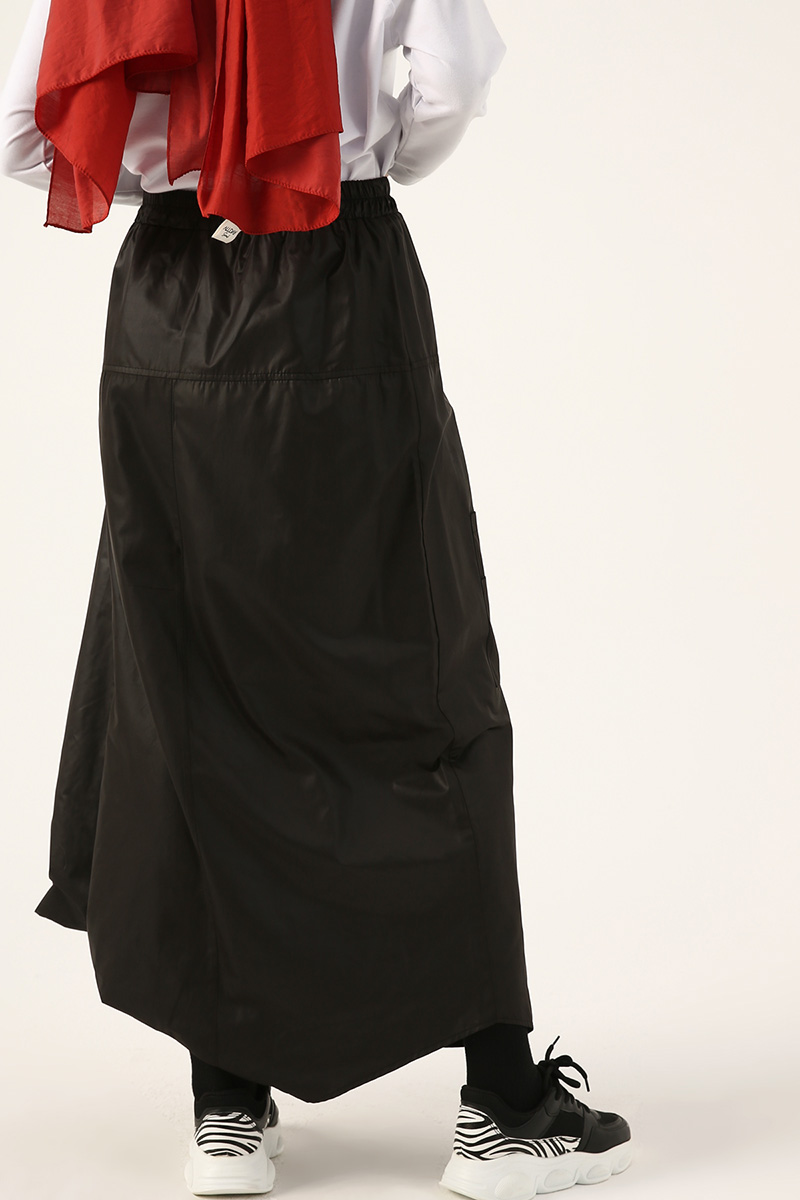 Elastic Waist Pocket Asymmetric Skirt