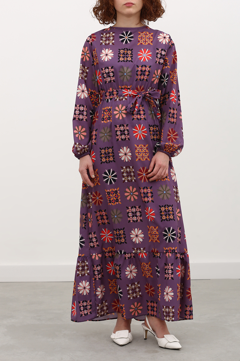 Hippie Patterned Elastic Waist Dress