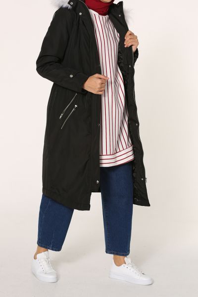 Hooded Snap Button Coat