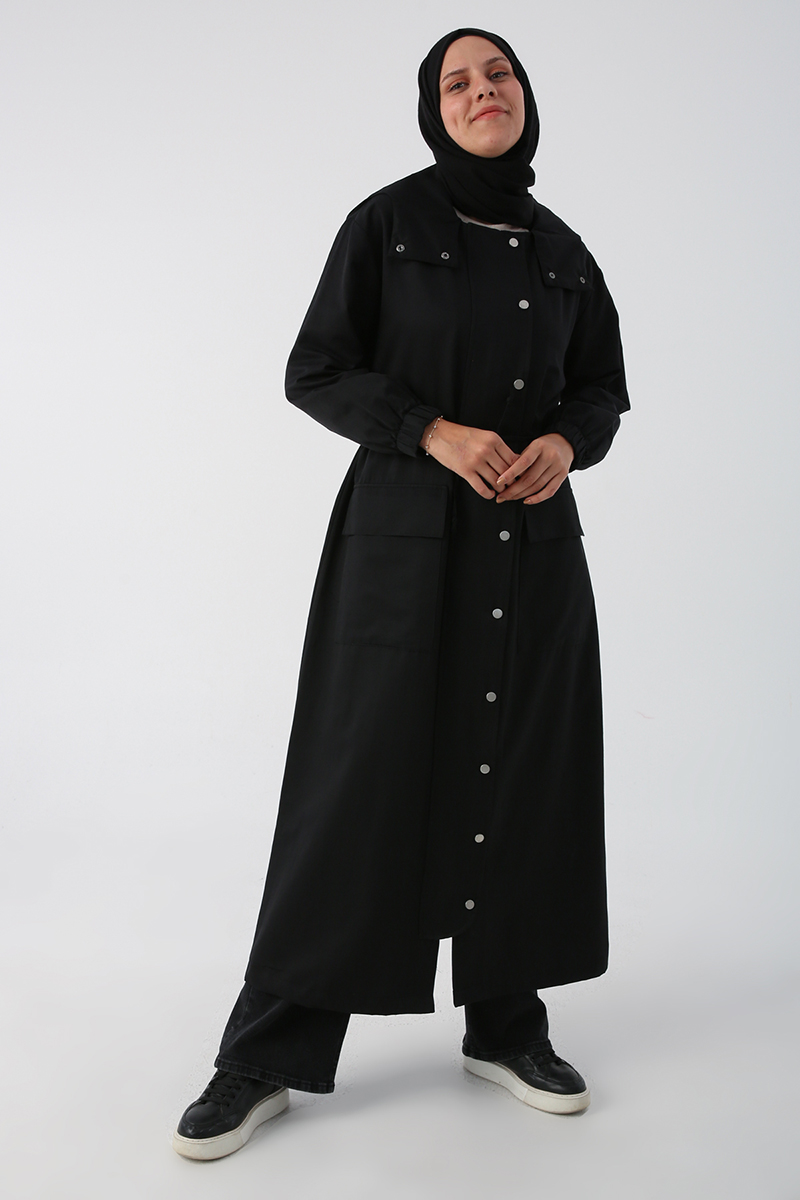 Waist Pleated Zippered Hooded Abaya