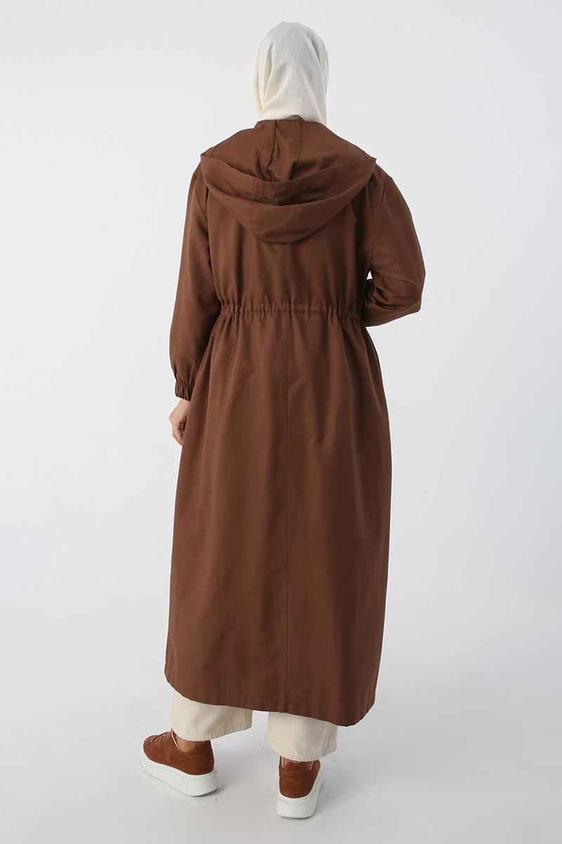 Waist Pleated Zippered Hooded Abaya