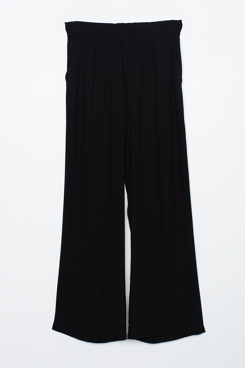 Elastic Waist Pocket Laced Casual Viscose Trousers