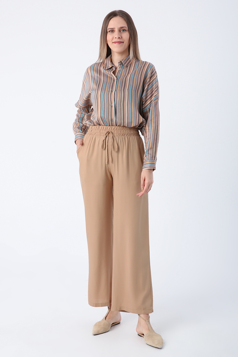 Elastic Waist Pocket Laced Casual Viscose Trousers