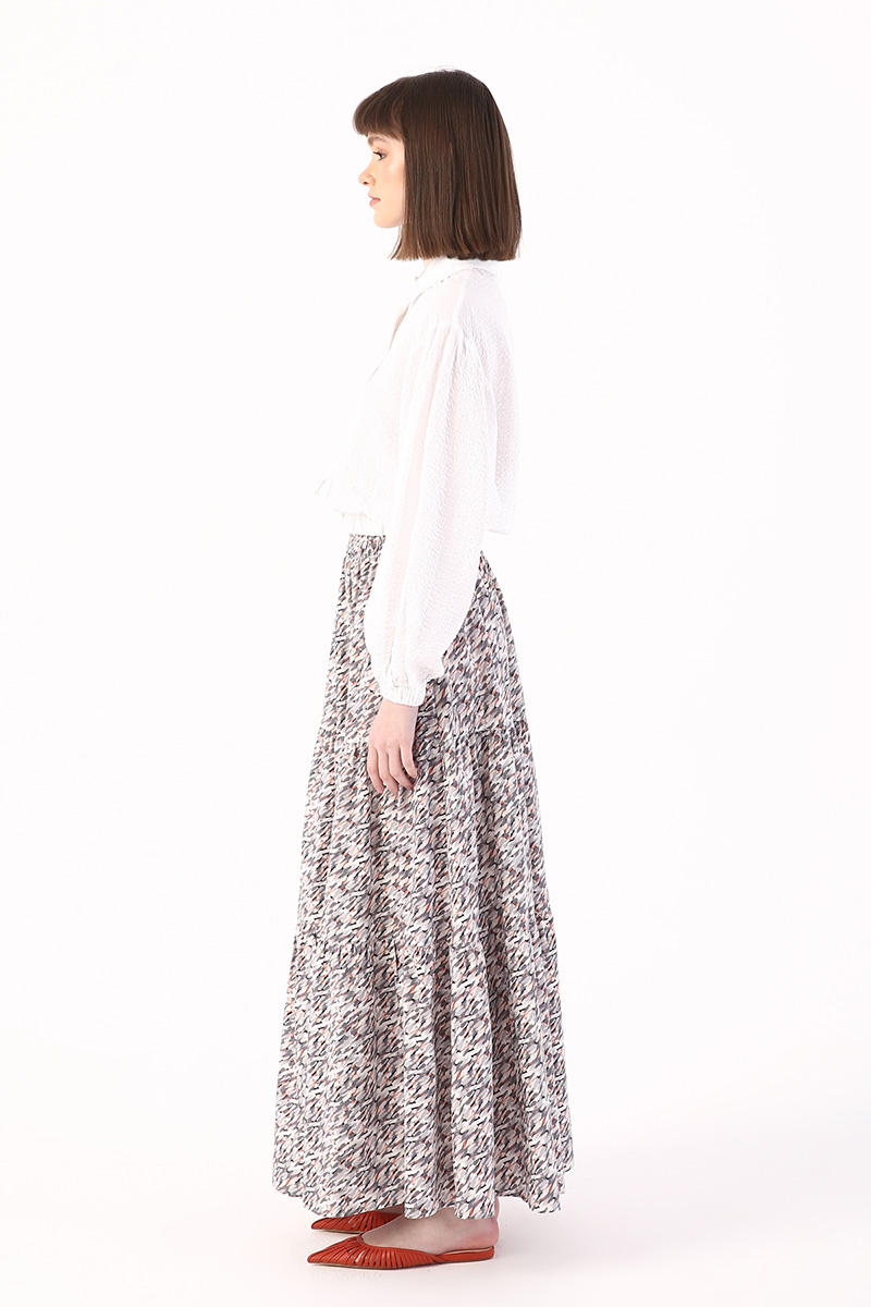 100% Cotton Elastic Waist Fİgured Skirt