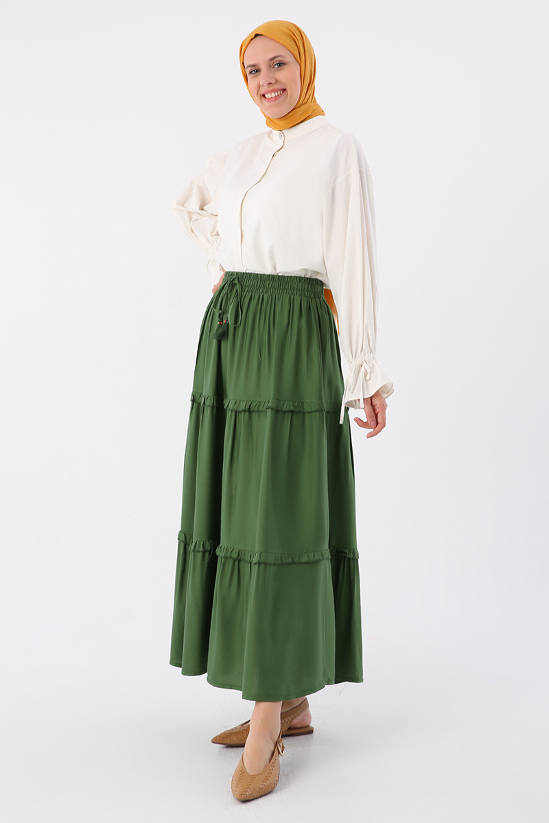 Elastic Waist Frilly Viscose Skirt