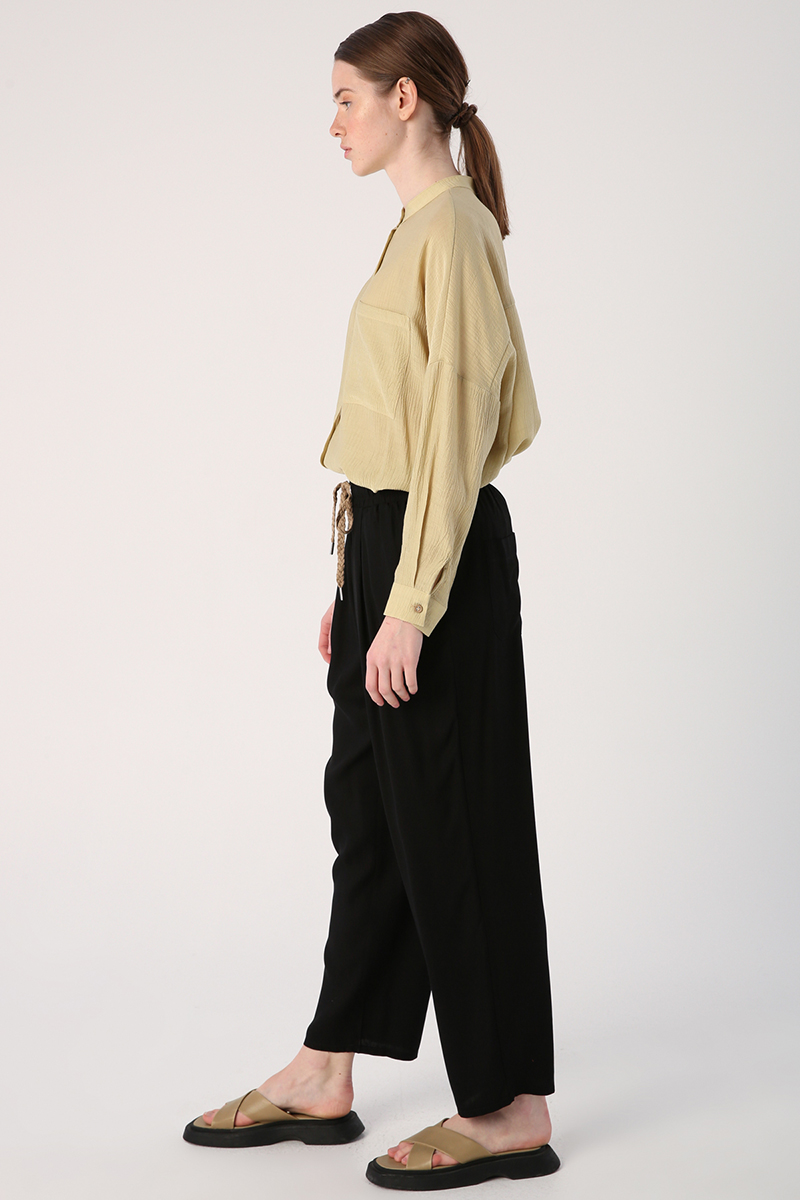 Wide Leg Trousers With Elastic Waist