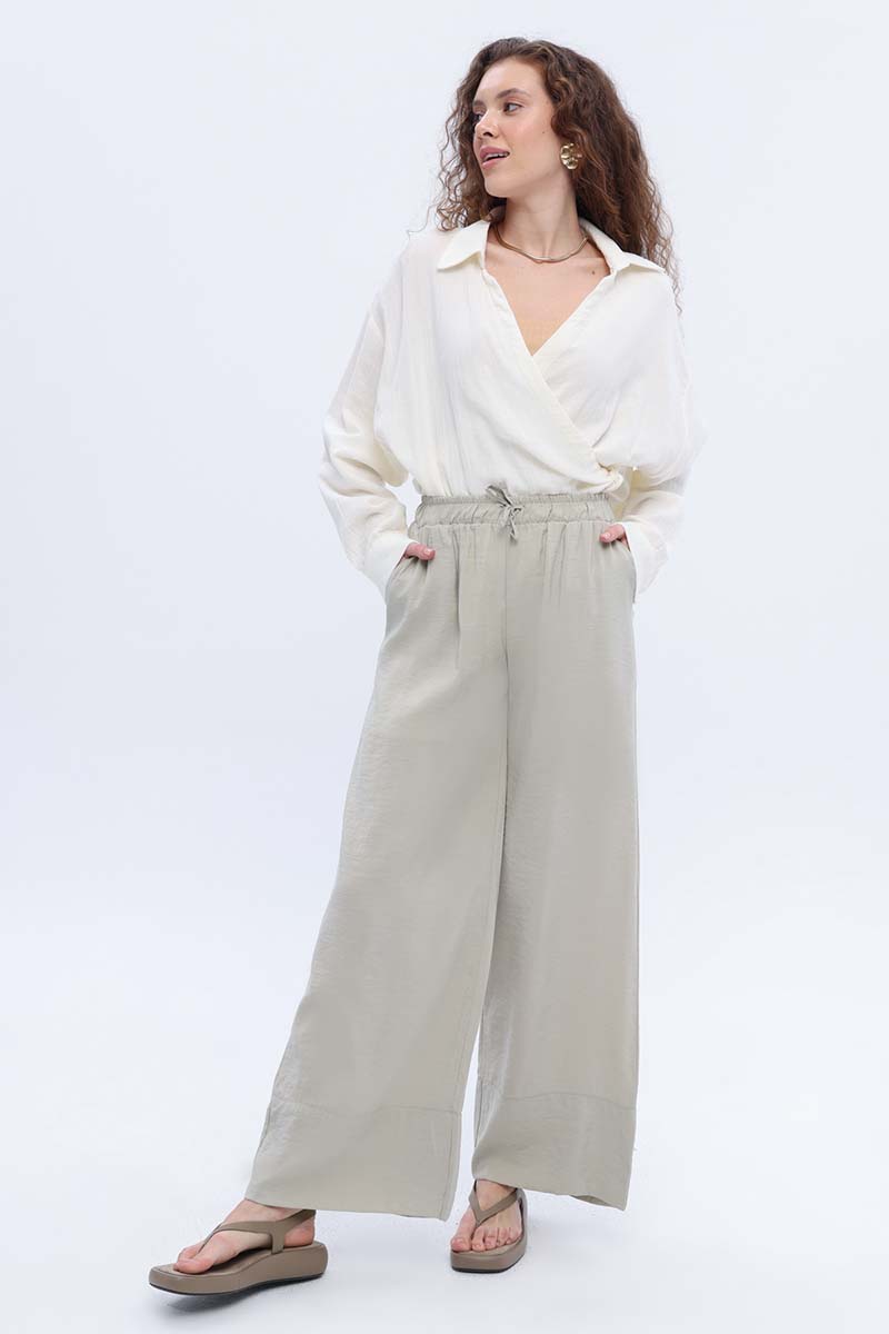 Wide Leg Trousers With Elasticated Waist