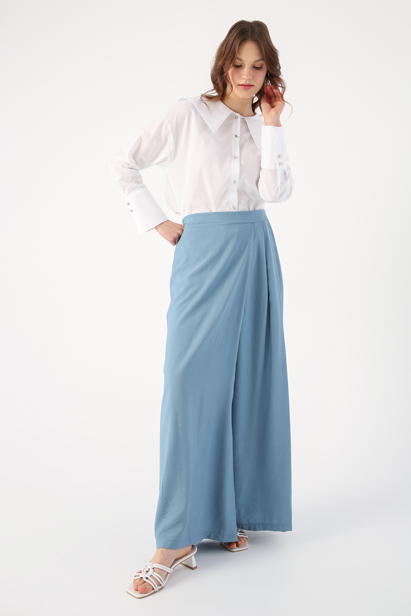 Elastic Waist Pleated Front Pleated Wide Leg Trousers