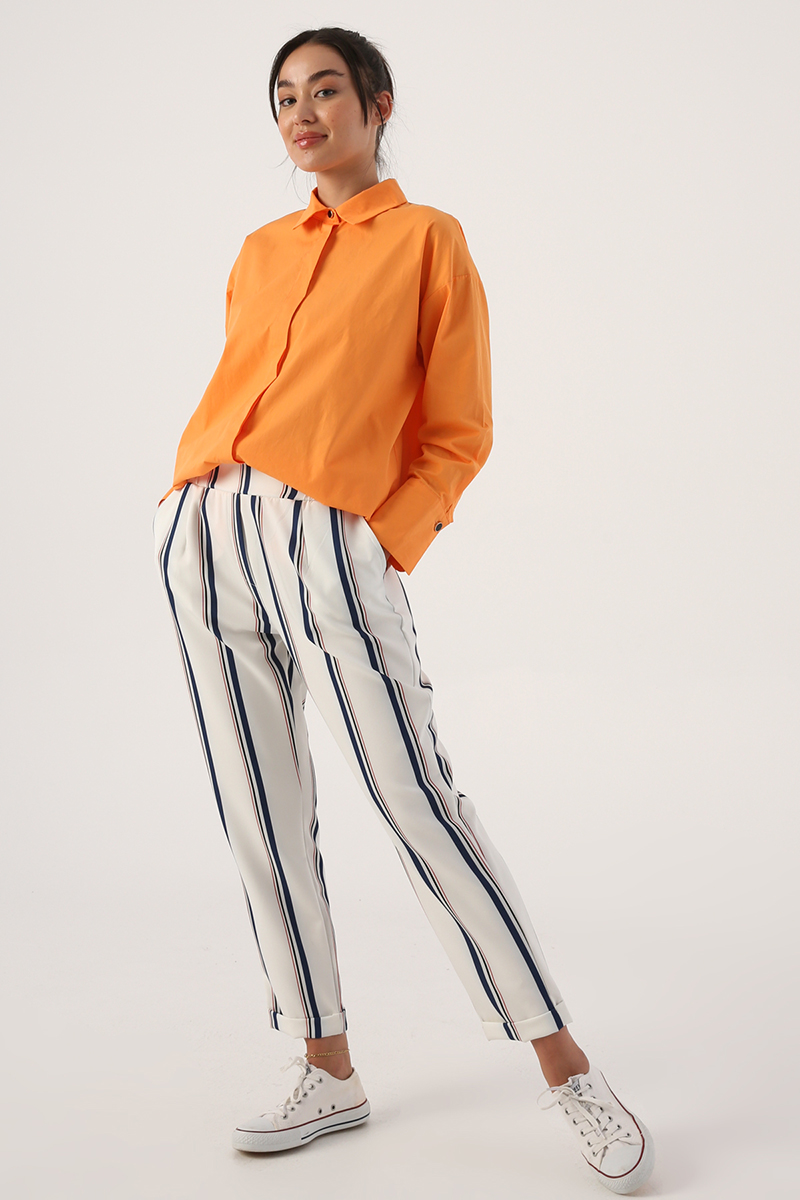 Striped Patterned Elastic Waist Pants