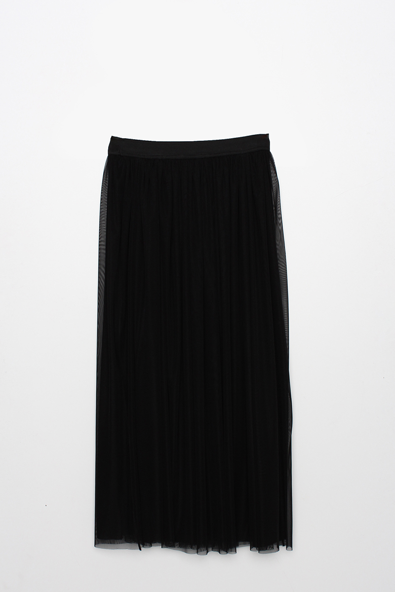 Elastic Waist Long Lined Tulle Skirt