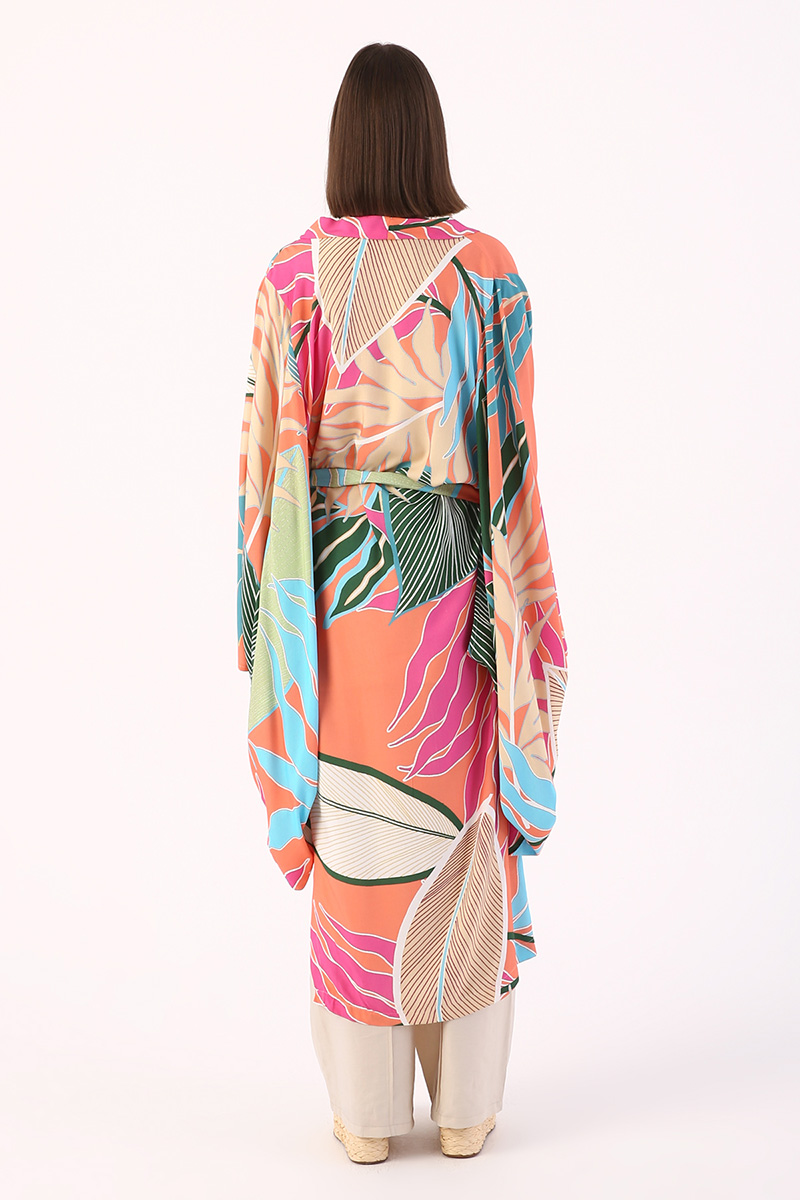 Wide Sleeve Figured Long Kimono