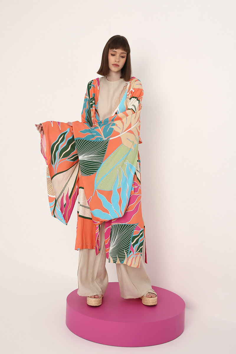 Wide Sleeve Figured Long Kimono
